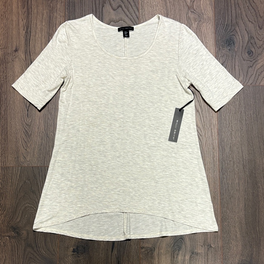 NWT Willi Smith Heathered Beige Modal Stretch Elbow Sleeve Top Medium